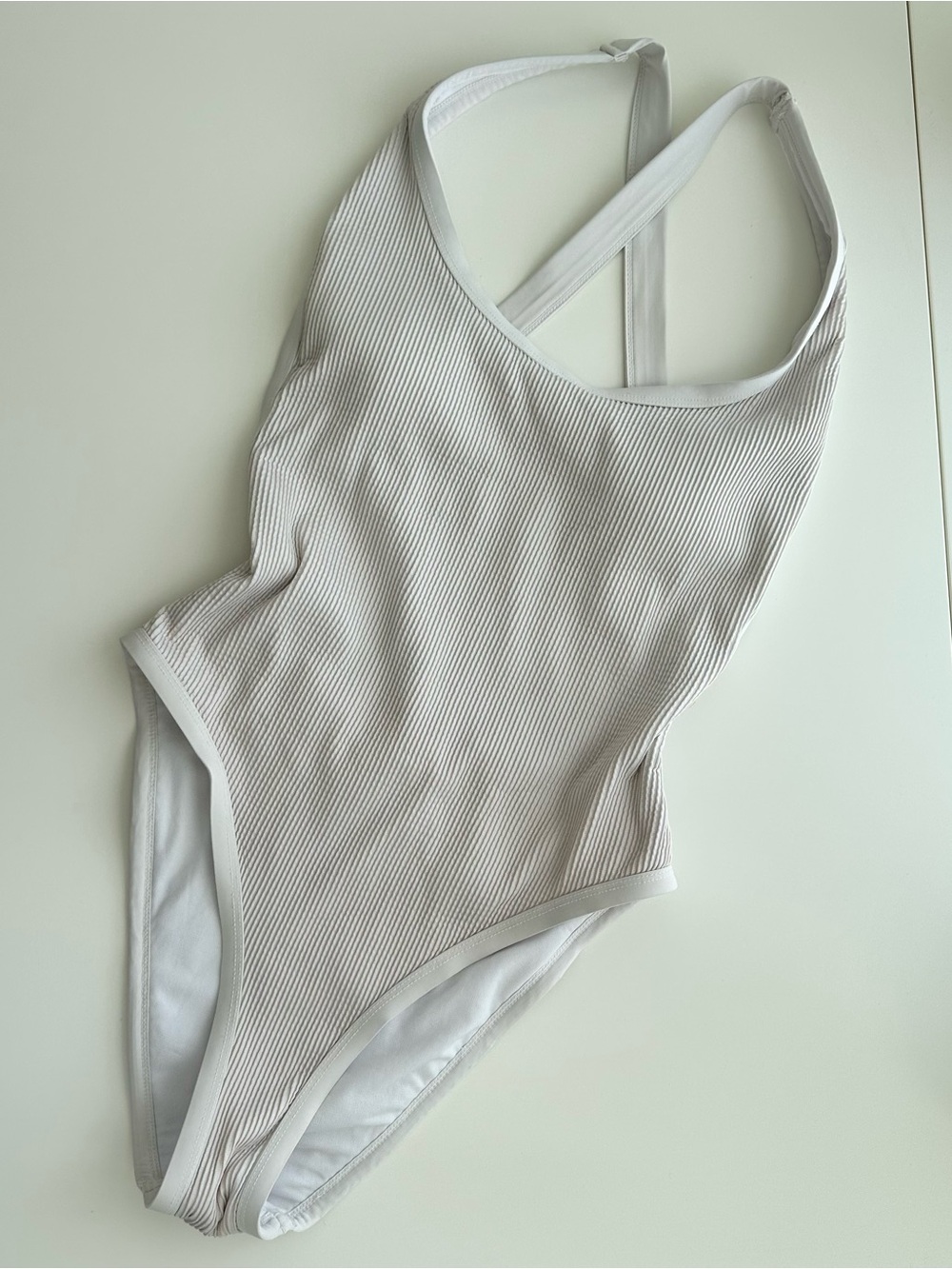 White ribbed low back swimsuit- M